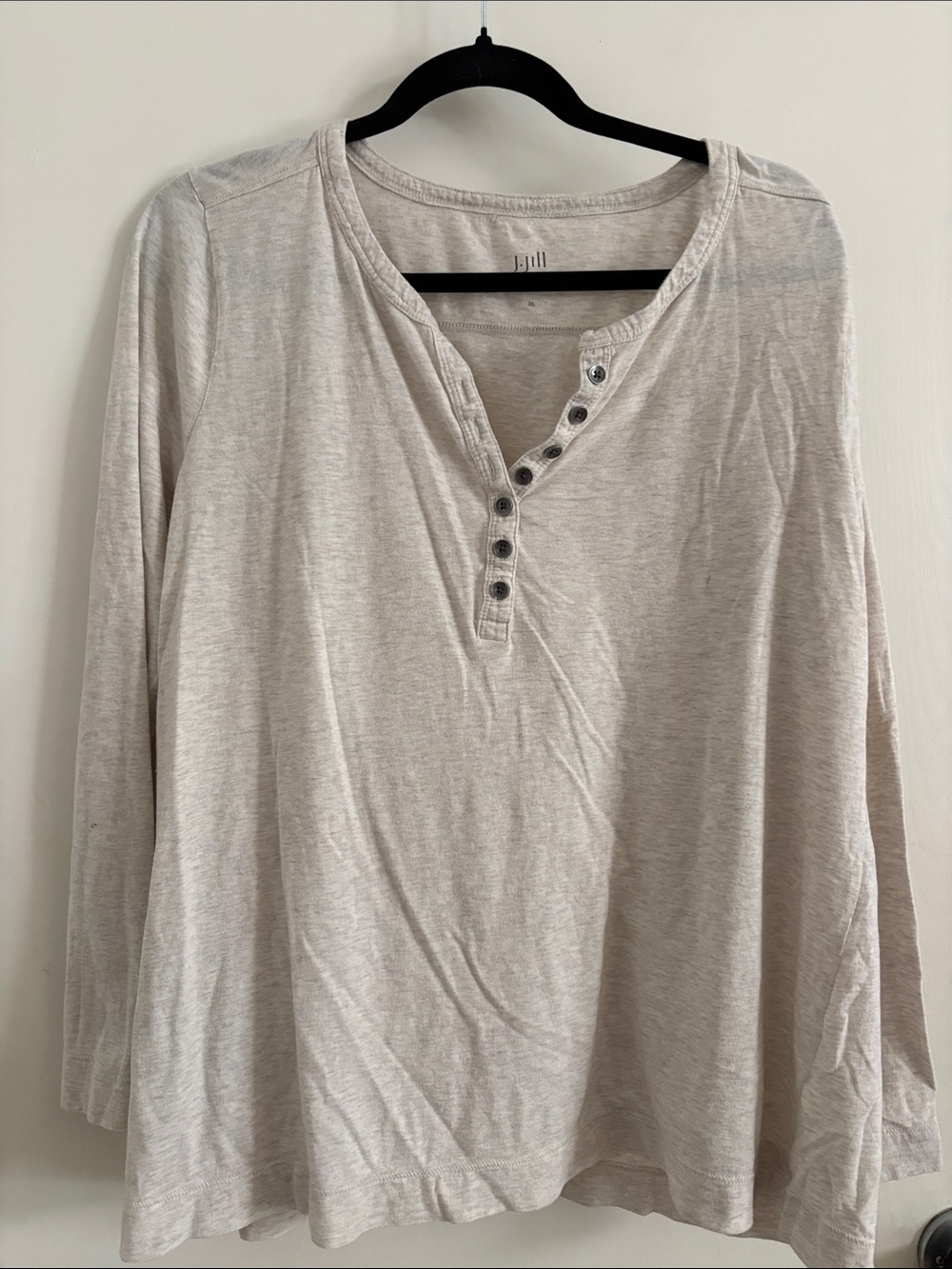 J.Jill Neutral Long-Sleeve Henley Top - Light Beige SZ XL Gorpcore Granola